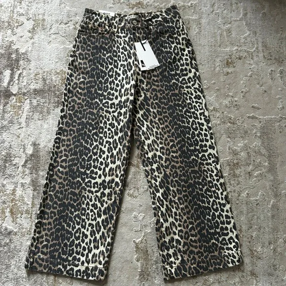OAT New York Womens Leopard Print Cotton Blend Hi-Rise Wide Leg Jeans NWT - 4/27 - Picture 1 of 7